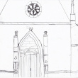 La façade Ouest de l'église de Broualan dessinée par Baptiste. 